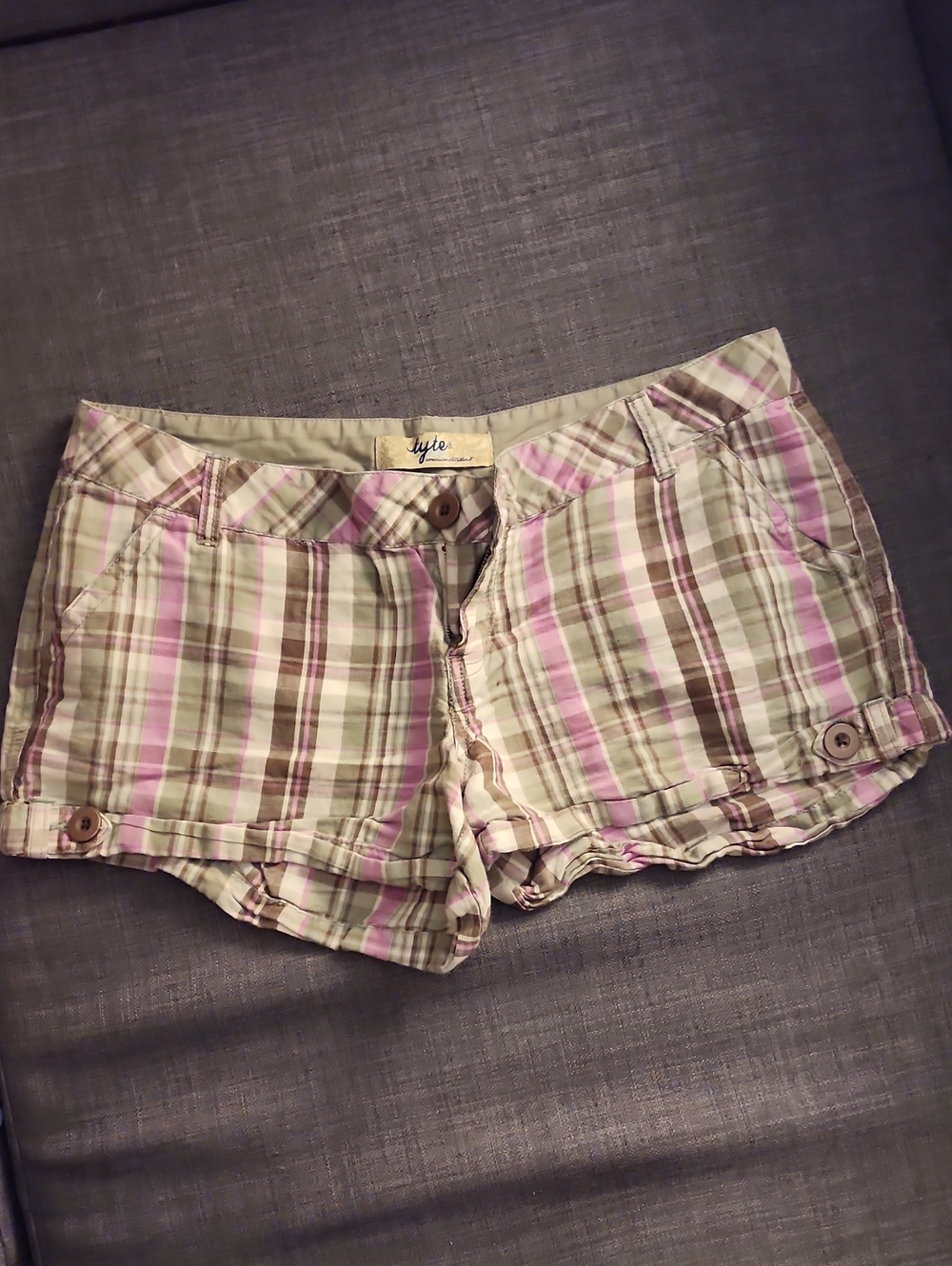 Tyte Jeans Plaid Cotton Shorts in Light Green and Pink